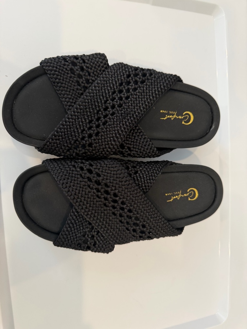 Cato Black Knit Crisscross Slide Sandals